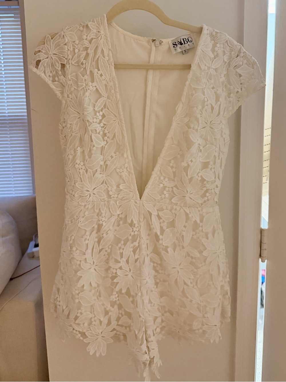 Sabo Skirt White Floral Lace Deep V Dress